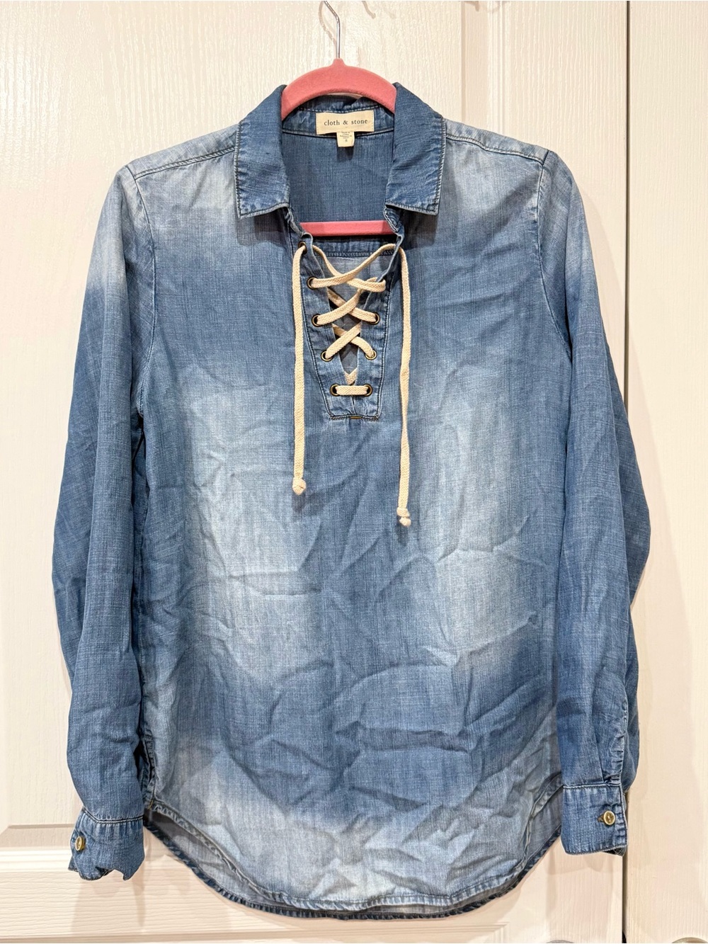 Anthropologie cloth & stone Lace-Up Soft Denim Top
